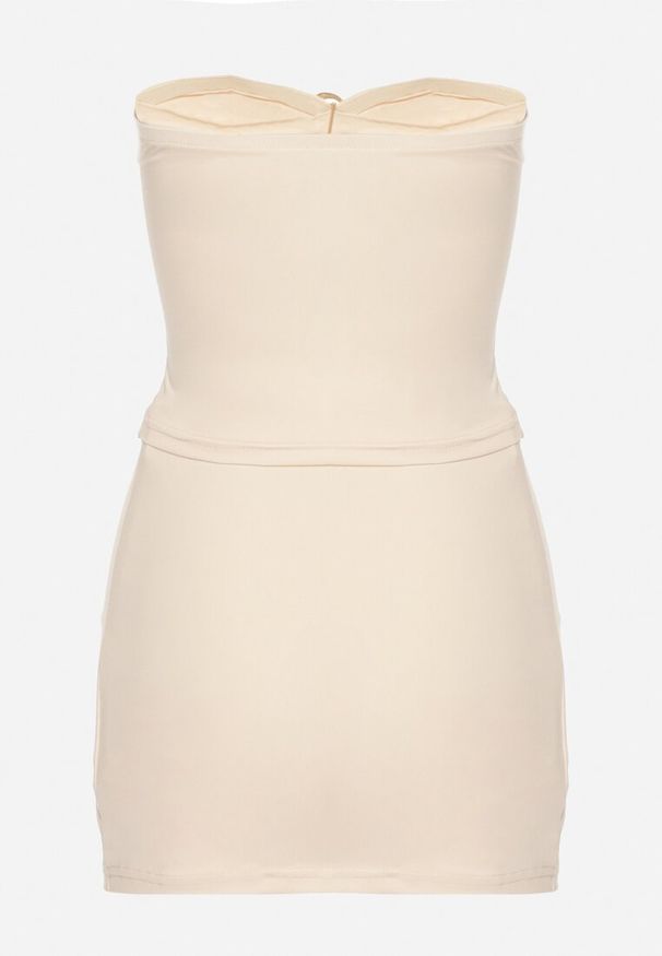 Born2be - Beżowy Komplet z Wiskozą Zdobiony Klamrami Top Bez Rękawów i Spódnica Mirasenia. Kolor: beżowy. Materiał: wiskoza. Wzór: aplikacja