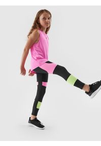 4f - Legginsy sportowe szybkoschnące dziewczęce. Kolor: czarny. Materiał: włókno. Styl: sportowy #1