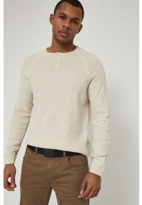 medicine - Medicine Sweter bawełniany męski kolor beżowy lekki. Okazja: na co dzień. Kolor: beżowy. Materiał: bawełna. Długość rękawa: raglanowy rękaw. Długość: krótkie. Styl: casual