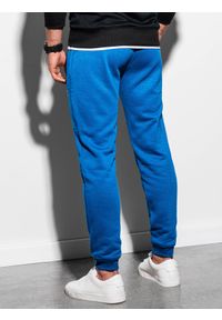 Ombre Clothing - Spodnie męskie dresowe joggery P902 - niebieski - XXL. Kolor: niebieski. Materiał: dresówka. Wzór: nadruk. Styl: sportowy