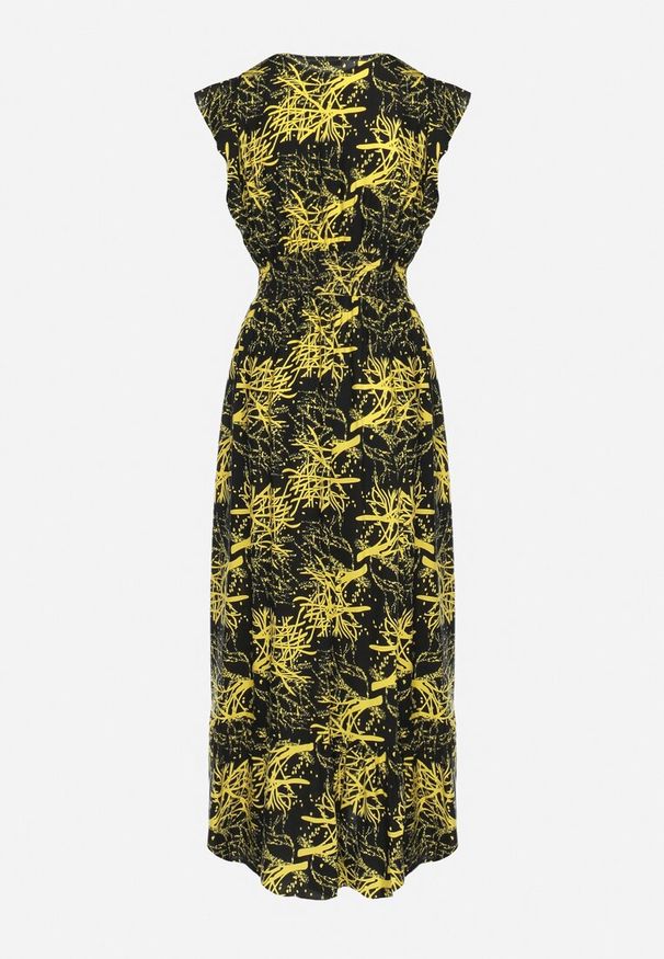 Born2be - Czarno-Żółta Maxi Sukienka Rozkloszowana z Wiskozy z Kopertową Górą Wiracia. Kolor: czarny. Materiał: wiskoza. Typ sukienki: kopertowe. Długość: maxi