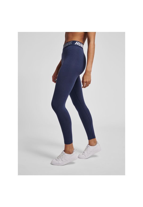 Damskie bawełniane legginsy o średnim kroju Hummel TE Maja. Kolor: niebieski. Materiał: bawełna. Sport: fitness
