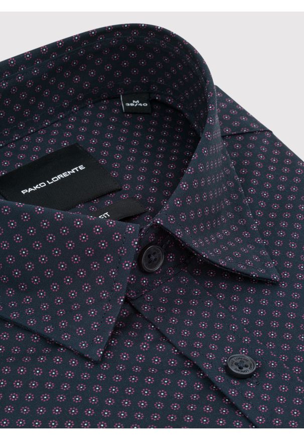 Pako Lorente - PAKO LORENTE – Granatowa koszula w kwiaty. Kolor: niebieski. Materiał: bawełna, elastan. Długość rękawa: długi rękaw. Długość: długie. Wzór: kwiaty