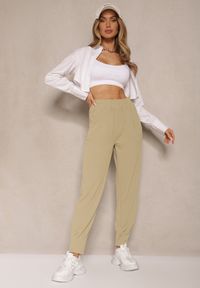 Renee - Jasnozielone Spodnie High Waist z Gumką w Talii Teniela. Stan: podwyższony. Kolor: zielony. Styl: elegancki
