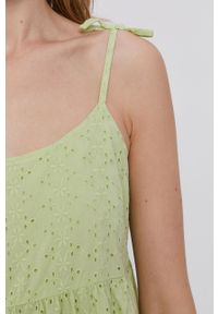 TALLY WEIJL - Tally Weijl - Sukienka. Kolor: zielony. Materiał: tkanina. Długość rękawa: na ramiączkach. Wzór: gładki. Typ sukienki: rozkloszowane. Długość: mini #2