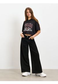 Sinsay - Jeansy wide leg - czarny. Kolor: czarny