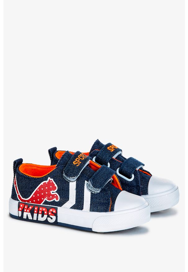 Casu - Granatowe trampki jeansowe na rzepy casu 8/4/21/m. Zapięcie: rzepy. Kolor: niebieski. Materiał: jeans