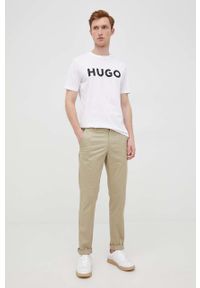 Hugo - HUGO t-shirt męski kolor biały z nadrukiem. Kolor: biały. Materiał: bawełna. Wzór: nadruk