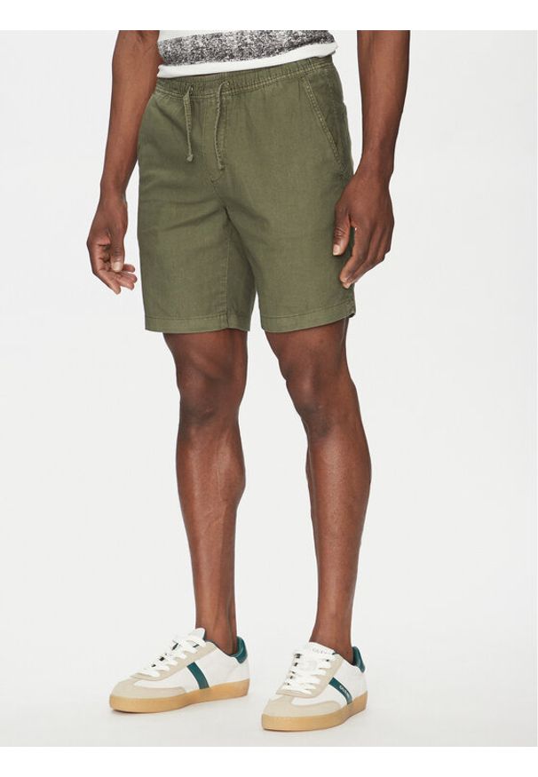 INDICODE Szorty materiałowe Wamo 70-728 Zielony Slim Fit. Kolor: zielony. Materiał: len, bawełna