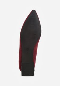 Renee - Bordowe Czółenka na Słupku Ozdobionym Cyrkoniami z Wkładką ze Skóry Clesina. Okazja: na co dzień. Kolor: czerwony. Materiał: skóra. Wzór: aplikacja. Obcas: na słupku. Styl: wizytowy, casual, elegancki. Wysokość obcasa: średni #5