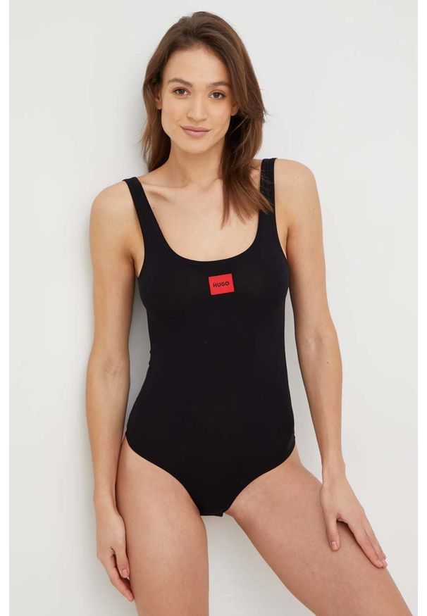 Hugo - HUGO body kolor czarny gładki. Kolor: czarny. Materiał: bawełna, materiał. Wzór: gładki