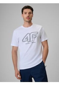 4f - 4F T-shirt regular z nadrukiem męski - biały XL. Okazja: na co dzień. Kolor: biały. Materiał: bawełna, dzianina. Wzór: nadruk. Styl: sportowy, klasyczny, casual #1