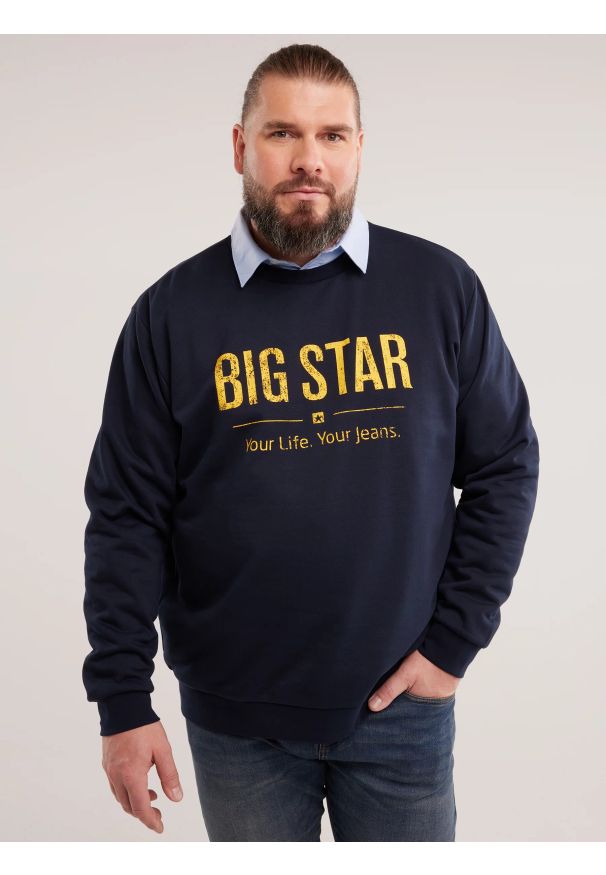 Big-Star - Bluza męska z logo BIG STAR granatowa Setor 403. Kolor: niebieski. Materiał: bawełna, dresówka, jeans. Wzór: ze splotem, nadruk