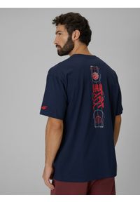 4f - 4F T-shirt loose z nadrukiem męski - granatowy L. Okazja: na co dzień. Kolor: niebieski. Materiał: materiał, bawełna, dzianina. Wzór: nadruk. Styl: casual #1