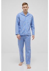 Polo Ralph Lauren piżama bawełniana wzorzysta. Kolor: niebieski. Materiał: bawełna. Długość: długie