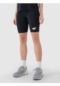 4f - 4F Legginsy kolarki treningowe damskie - czarne M. Kolor: czarny. Materiał: dzianina, włókno, syntetyk, materiał, elastan. Wzór: gładki, ze splotem, jednolity. Sport: fitness