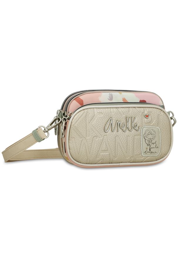 Srebrna Oryginalna Średnia Torebka Na Ramię Anekke Z Serii Alma. Kolor: srebrny. Wzór: aplikacja. Dodatki: z breloczkiem, z aplikacjami. Materiał: zdobione. Rozmiar: średnie. Styl: casual. Rodzaj torebki: na ramię