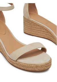 TOMMY HILFIGER - Tommy Hilfiger Espadryle Suede Ankle Mid Wedge Espadrille FW0FW08479 Beżowy. Kolor: beżowy. Materiał: zamsz, skóra