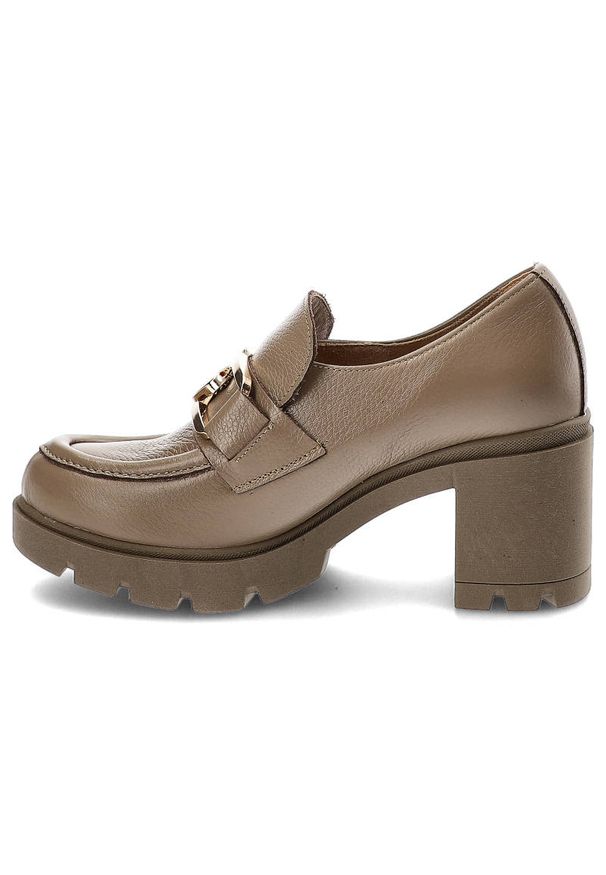 Beżowe Półbuty Lemar Damskie Wygodne Obuwie. Okazja: na co dzień. Zapięcie: klamry. Kolor: beżowy. Materiał: skóra. Obcas: na obcasie. Styl: casual, elegancki. Wysokość obcasa: średni