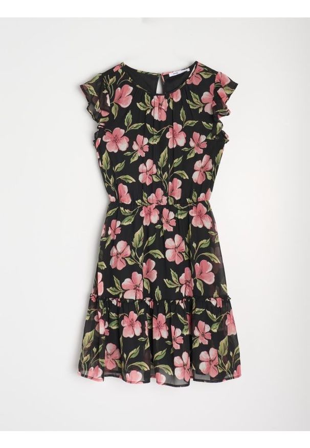 Sinsay - Sukienka midi w kwiaty - wielobarwny. Wzór: kwiaty. Długość: midi