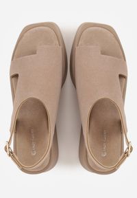 Born2be - Ciemnobeżowe Sandały na Platformie i Koturnie z Paskiem na Duży Palec Rodenos. Okazja: na co dzień. Zapięcie: pasek. Kolor: beżowy. Materiał: len. Obcas: na koturnie. Styl: casual #7