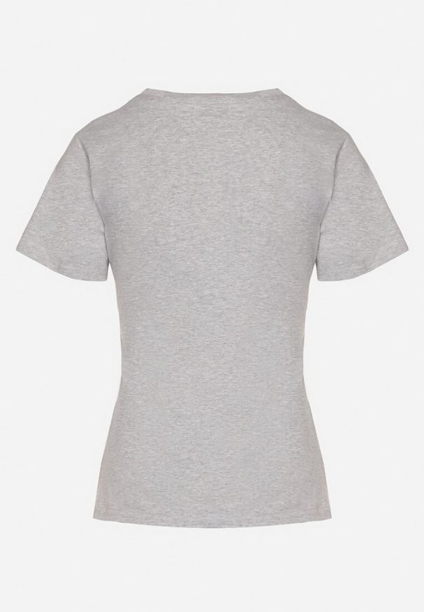Born2be - Szary Klasyczny T-shirt z Bawełny Lorali. Okazja: na spacer. Kolor: szary. Materiał: bawełna. Wzór: gładki. Styl: klasyczny