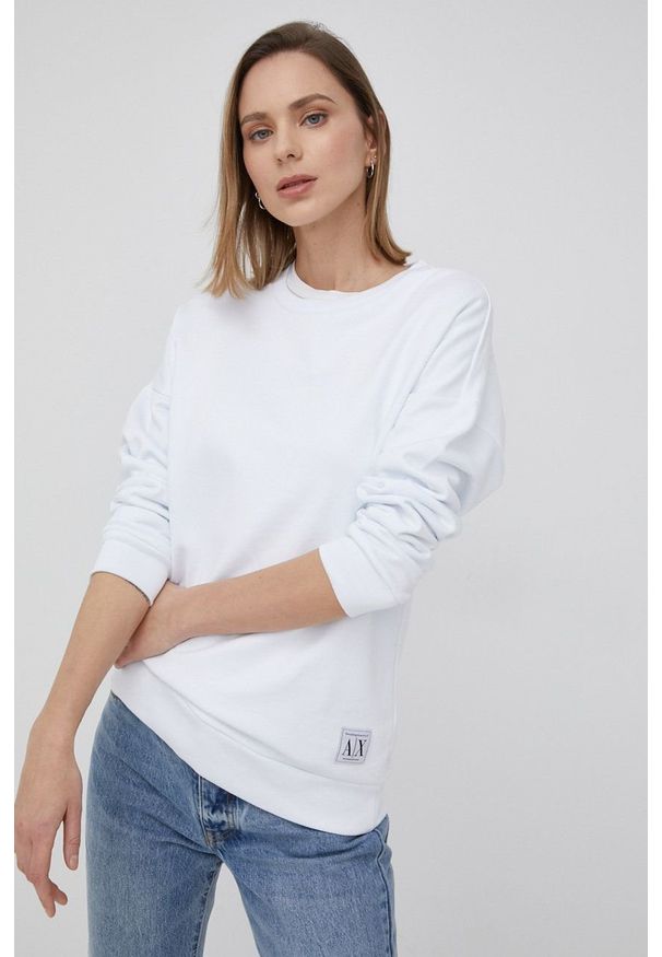 Armani Exchange bluza bawełniana 3LYM27.YJ5VZ damska kolor biały gładka. Kolor: biały. Materiał: bawełna. Wzór: gładki