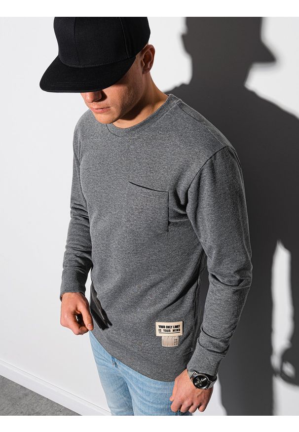 Ombre Clothing - Bluza męska bez kaptura B1149 - czarna - XL. Typ kołnierza: bez kaptura. Kolor: czarny. Materiał: jeans, poliester, materiał, bawełna. Wzór: melanż