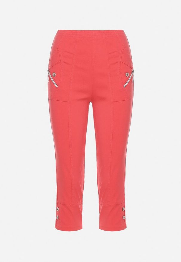 Born2be - Różowe Spodnie 3/4 z Elastyczną Gumką w Pasie i Suwakami Leazira. Okazja: na co dzień. Kolor: różowy. Styl: casual, elegancki