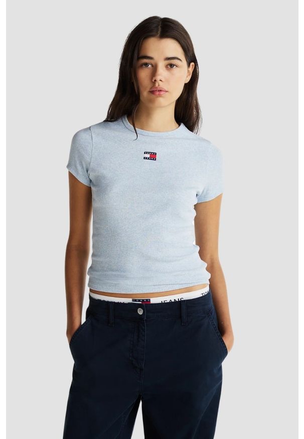Tommy Jeans - TOMMY JEANS Błękitny t-shirt damski, Rozmiar M. Kolor: niebieski