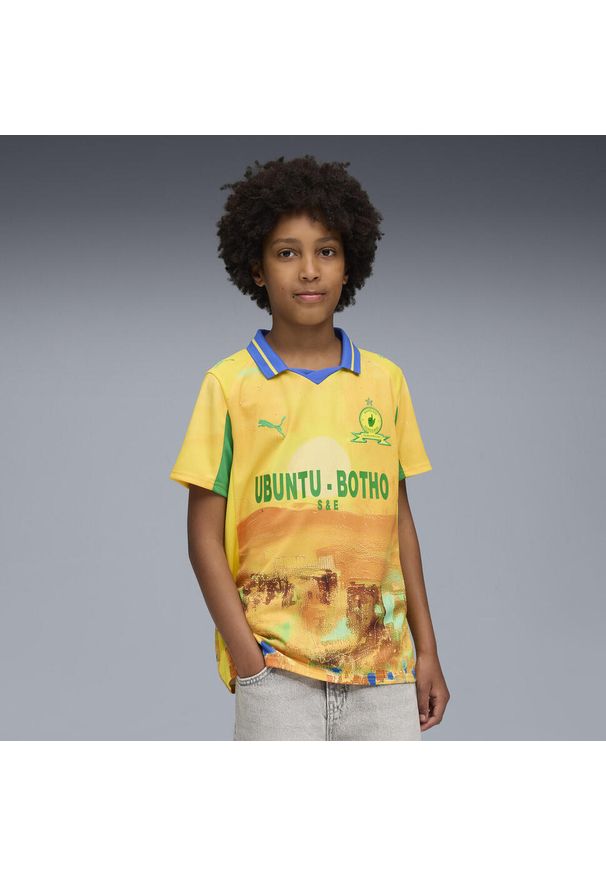 Puma - Młodzieżowa koszulka KIDSUPER × MAMELODI SUNDOWNS PUMA Pelé Yellow Fast Green. Kolor: zielony, wielokolorowy, żółty. Sport: piłka nożna