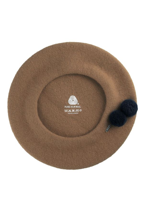 Wittchen - Damski beret wełniany z pomponami. Kolor: brązowy. Materiał: wełna. Wzór: aplikacja. Sezon: zima. Styl: klasyczny