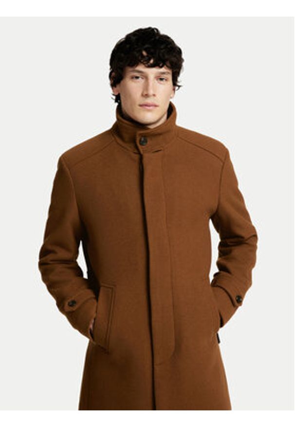 Selected Homme Płaszcz wełniany 16094322 Brązowy Regular Fit. Kolor: brązowy. Materiał: wełna, syntetyk