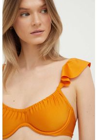 Abercrombie & Fitch biustonosz kąpielowy kolor pomarańczowy miękka miseczka. Kolor: pomarańczowy. Materiał: materiał #4
