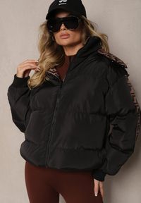 Renee - Czarna Casualowa Kurtka Dwustronna Typu Puffer ze Ściągaczami i Kapturem Erisalanne. Okazja: na co dzień. Kolor: czarny. Materiał: jeans. Styl: casual