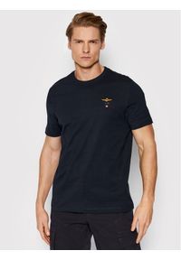 Granatowy t-shirt z logo Aeronautica Militare. Kolor: niebieski. Materiał: bawełna