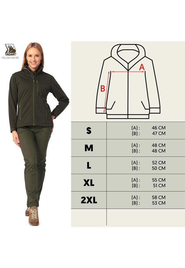 TAGART - Kurtka myśliwska damska Forest Lady Softshell z membraną. Kolor: zielony. Materiał: softshell