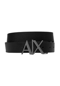 Armani Exchange - ARMANI EXCHANGE Czarny pasek męski ze srebrną klamrą, Rozmiar 34. Kolor: czarny