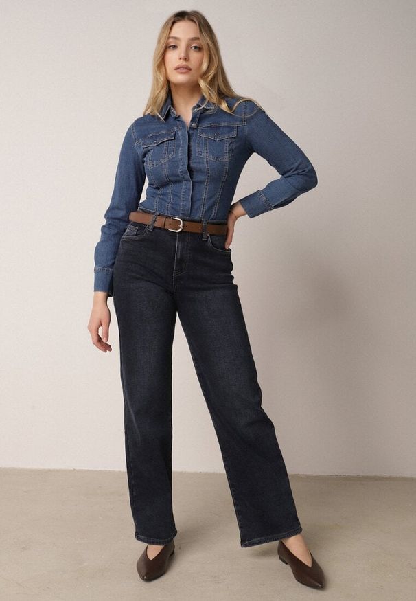 Born2be - Niebieskie Jeansy z Bawełną z Wysokim Stanem i Szerokimi Nogawkami Nixeasi. Okazja: na co dzień. Stan: podwyższony. Kolor: niebieski. Styl: casual, klasyczny, elegancki