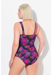 ULLA POPKEN - Damski Kostium kąpielowy kwiaty miękkie miseczki ozdobne kółka. Kolekcja: plus size. Kolor: czarny. Materiał: poliester, elastan, poliamid, materiał. Wzór: kwiaty
