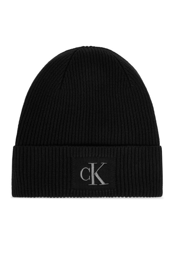 Calvin Klein Czapka Embroidered Rib Cotton Beanie LV04F8097G Czarny. Kolor: czarny. Materiał: bawełna
