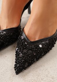 Born2be - Czarne Szpilki z Odkrytą Piętą i Cekinami Vikiraena. Okazja: na randkę, na ślub cywilny, na wesele. Kolor: czarny. Obcas: na szpilce. Styl: elegancki, klasyczny #9