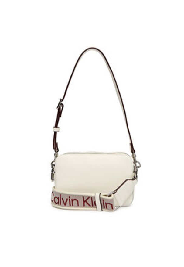 Calvin Klein Torebka Webbing Double Strap Camera Bag LV04F3165G Biały. Kolor: biały. Materiał: skórzane