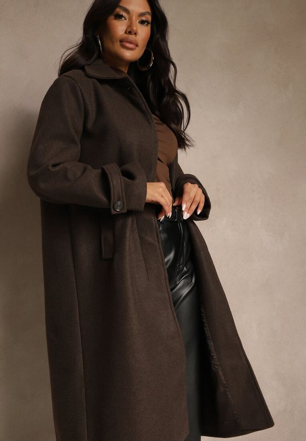 Renee - Brązowy Płaszcz Jednorzędowy z Wiskozą i Wełną Typu Trencz Maitila. Okazja: na co dzień, na spotkanie biznesowe. Kolor: brązowy. Materiał: wiskoza, wełna. Styl: klasyczny, casual, biznesowy, elegancki