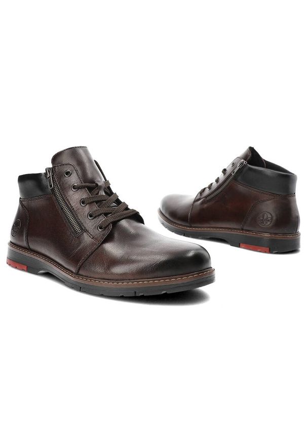 Brązowe Trzewiki Rieker Eleganckie Buty Męskie. Kolor: brązowy. Materiał: syntetyk, skóra, futro. Szerokość cholewki: normalna. Sezon: zima. Styl: elegancki