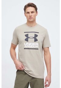 Under Armour t-shirt funkcyjny kolor brązowy z nadrukiem. Kolor: beżowy. Materiał: dzianina. Wzór: nadruk #1