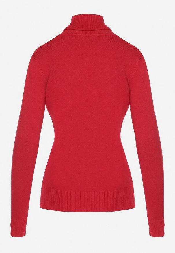 Born2be - Czerwony Sweter z Golfem z Domieszką Kaszmiru i Wiskozy Zaisma. Okazja: na co dzień. Typ kołnierza: golf. Kolor: czerwony. Materiał: kaszmir, wiskoza. Długość rękawa: długi rękaw. Długość: długie. Styl: casual, elegancki