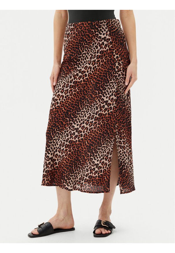 Pieces Spódnica midi Nya 17147811 Brązowy Regular Fit. Kolor: brązowy. Materiał: wiskoza