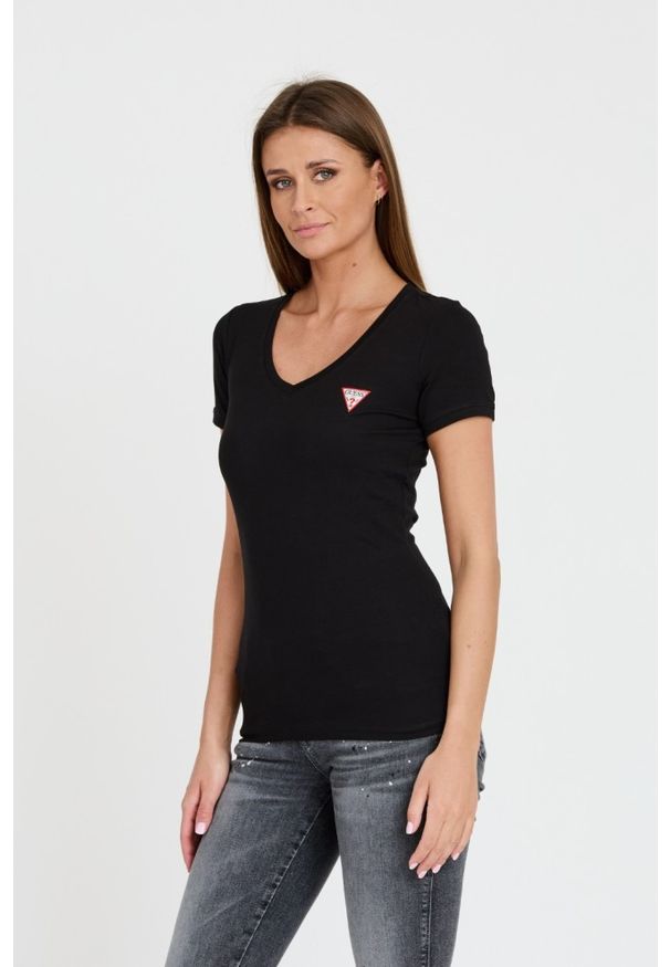 Guess - GUESS Czarny damski t-shirt Mini Triangle Tee, Rozmiar M. Kolor: czarny