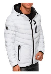 Ombre Clothing - Sportowa kurtka męska pikowana - biała V9 OM-JALP-0118 - L. Kolor: biały. Materiał: nylon, poliester. Styl: sportowy #5